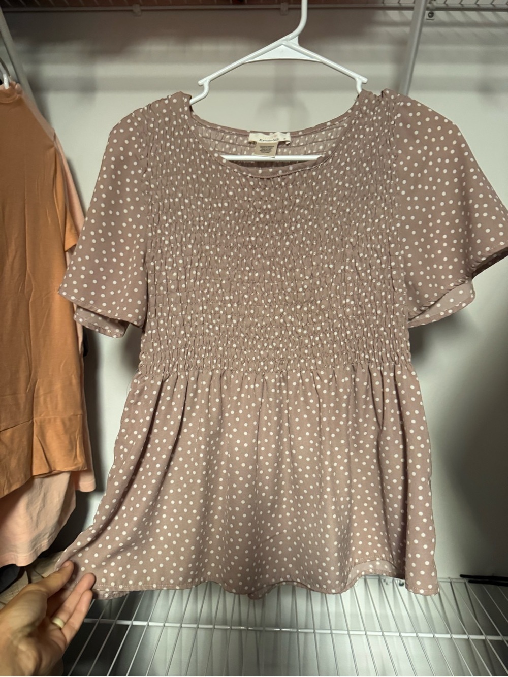 Smocked Polka Dot Short Sleeve Top - Blush Pink
